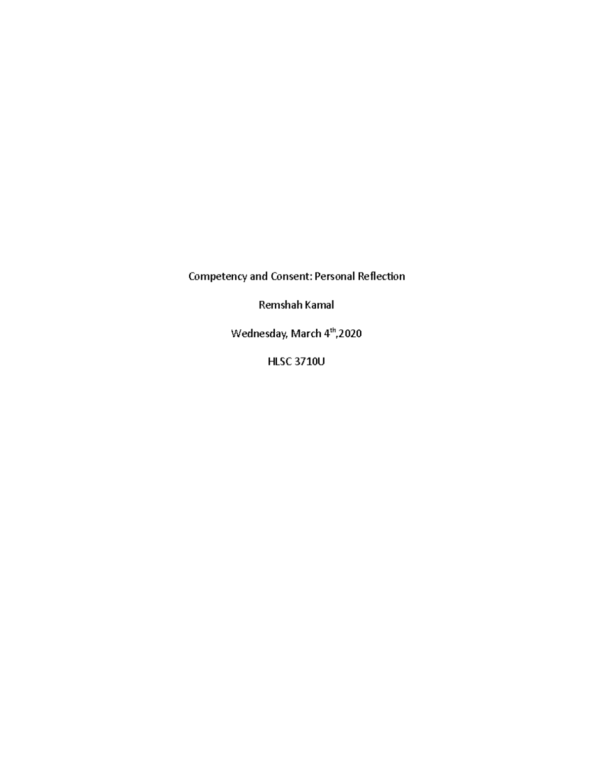 Competency and consent - This one-page relecion will explore competency ...