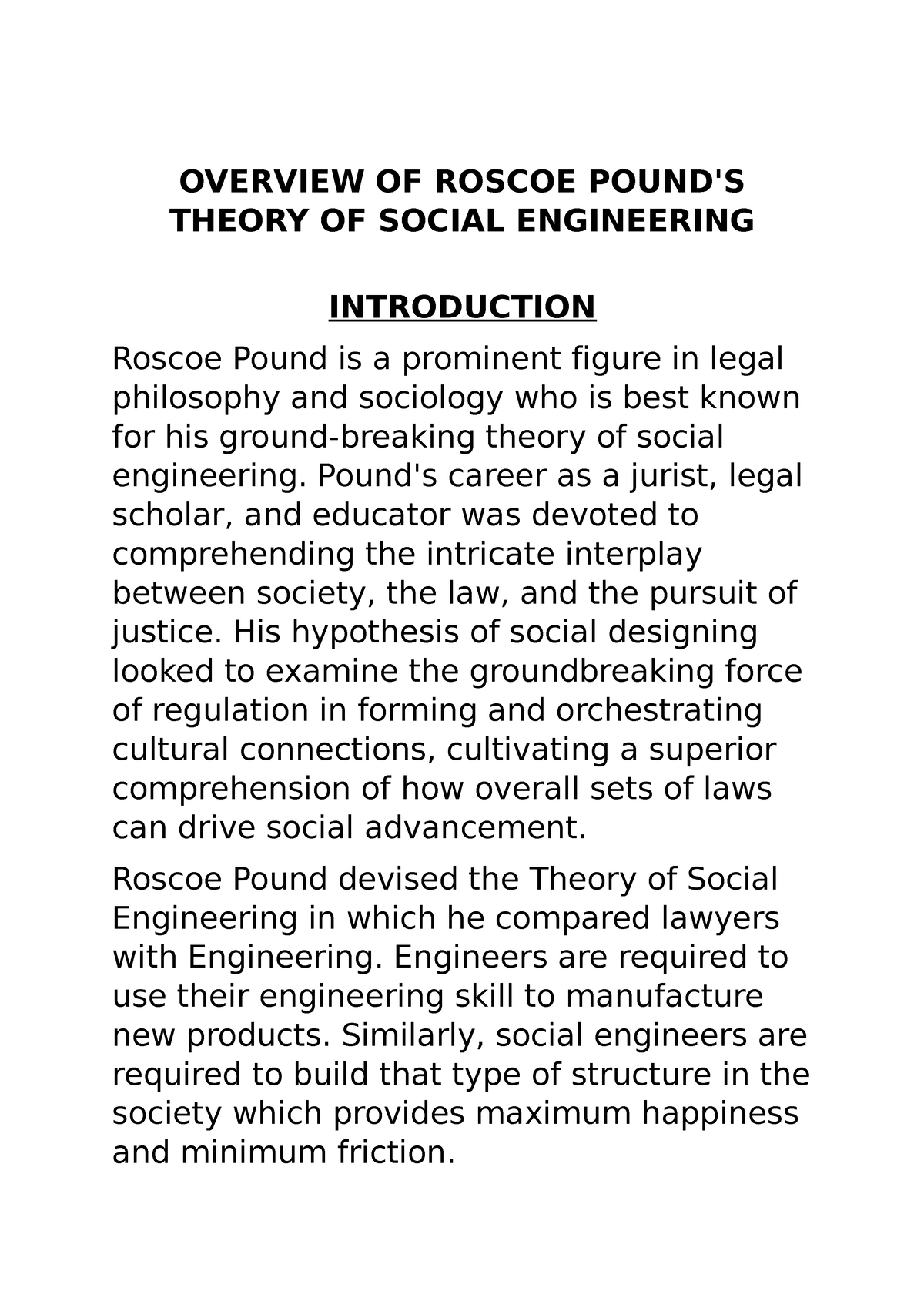 social engineering thesis of pound