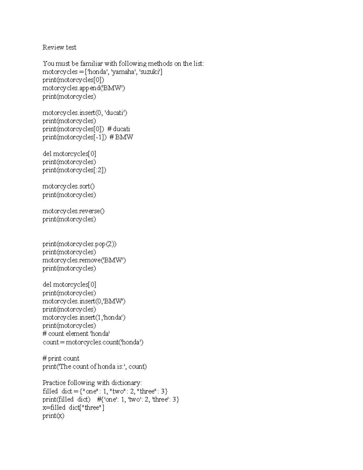 review test programming - Review test You must be familiar with ...