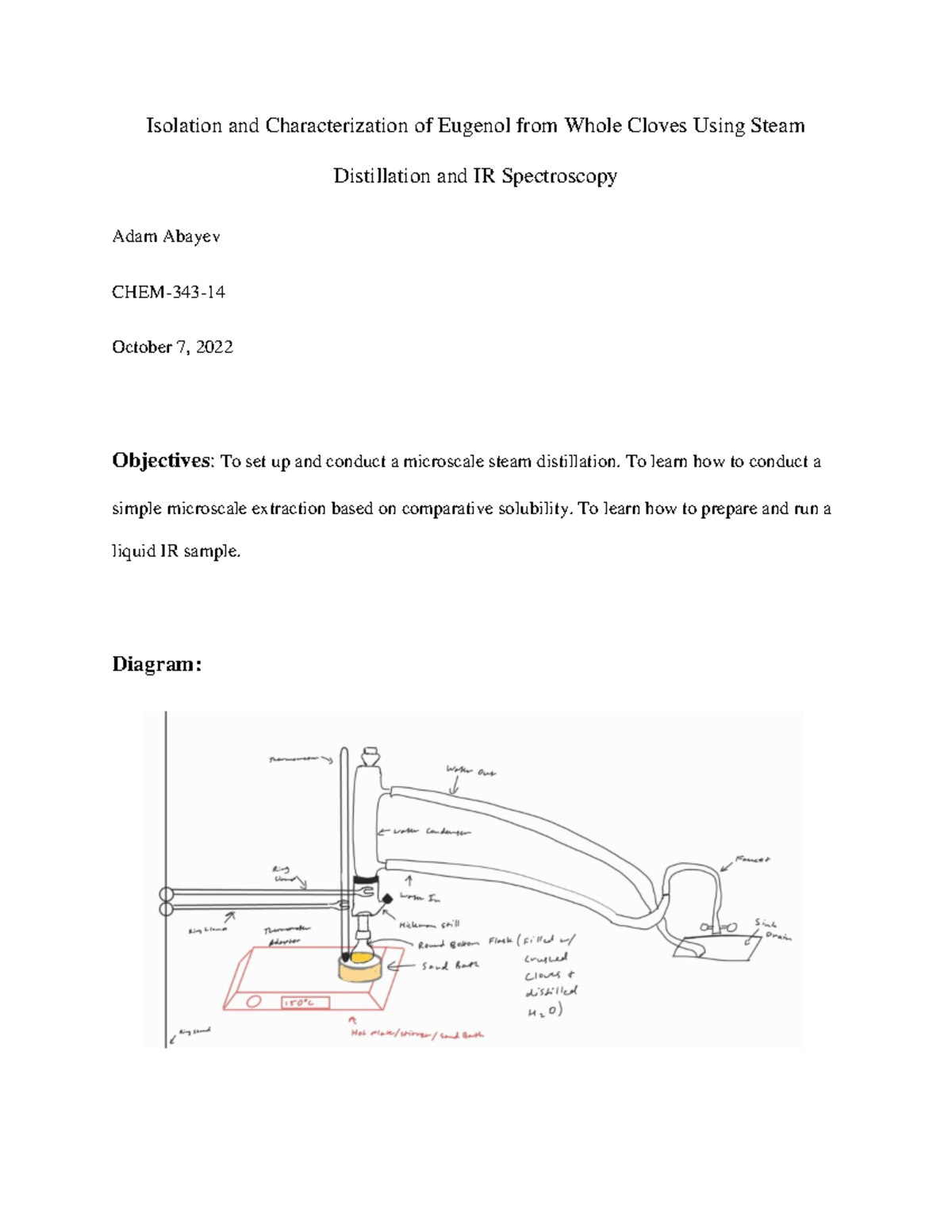 Chem 343 Lab 6 Report Isolation and Characterization of Eugenol