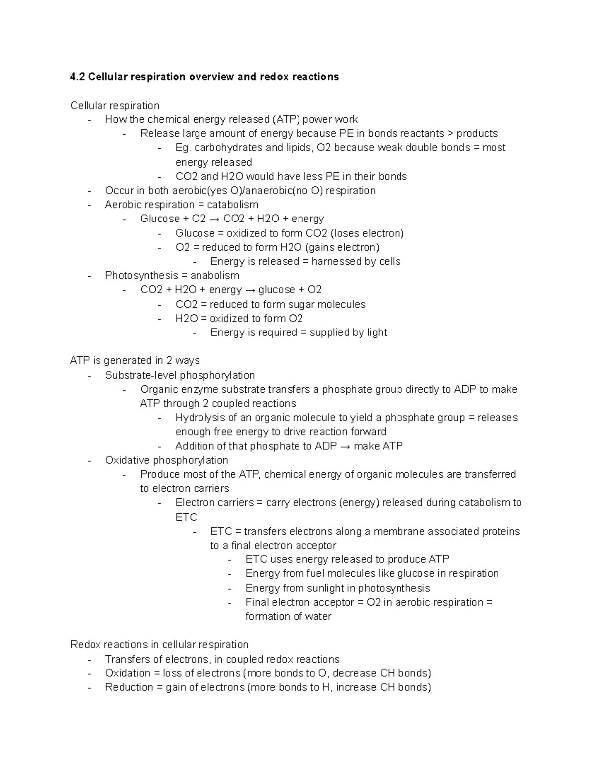 BIOL112 respiration Review - 4 Cellular respiration overview and redox ...