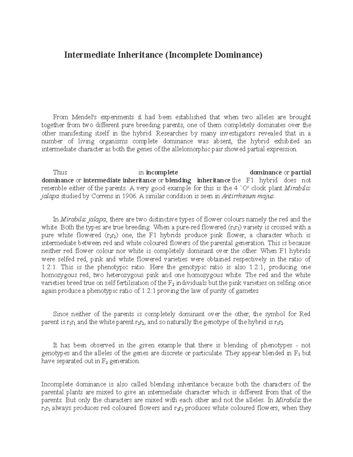 Intermediate Inheritance - Researches by many investigators revealed ...