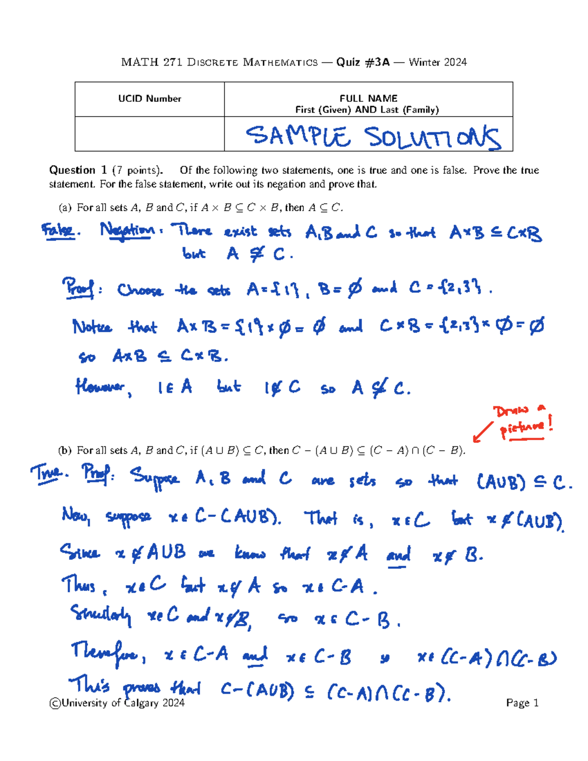 Quiz3 Solutions - MATH 271 Discrete Mathematics — Quiz #3A — Winter ...