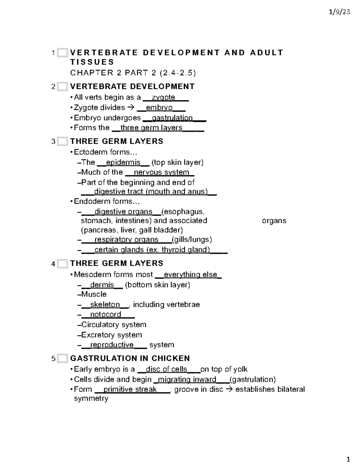 Ch 2 part 2 Vert Dev Adult Tissues Fall22 - 1/9/ 1 V E R T E B R A T E ...