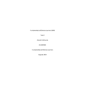 Fundamentals of Diverse Learners D096 Task 3 - Fundamentals of Diverse ...