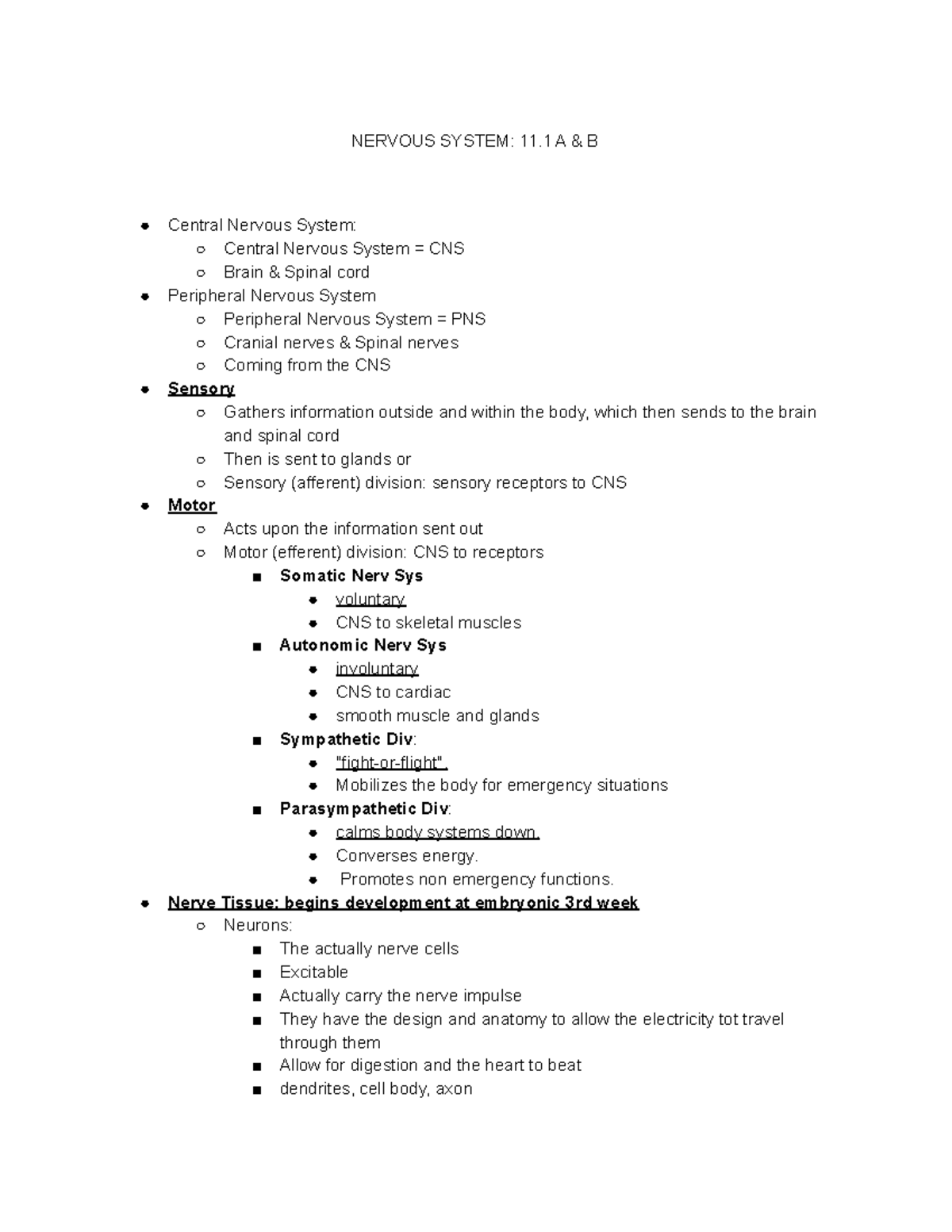 Chapter 11 Nervous System - NERVOUS SYSTEM: 11 A & B Central Nervous ...