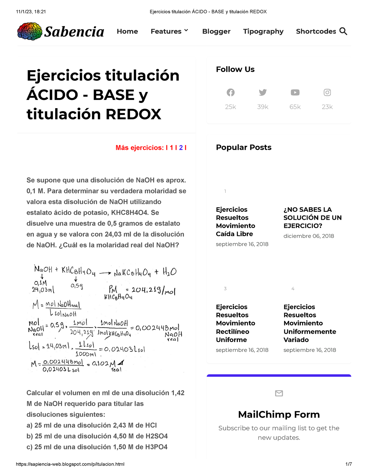 Ejercicios Titulación Ácido Base Y Titulación Redox Ejercicios Titulación Ácido Base Y 6395