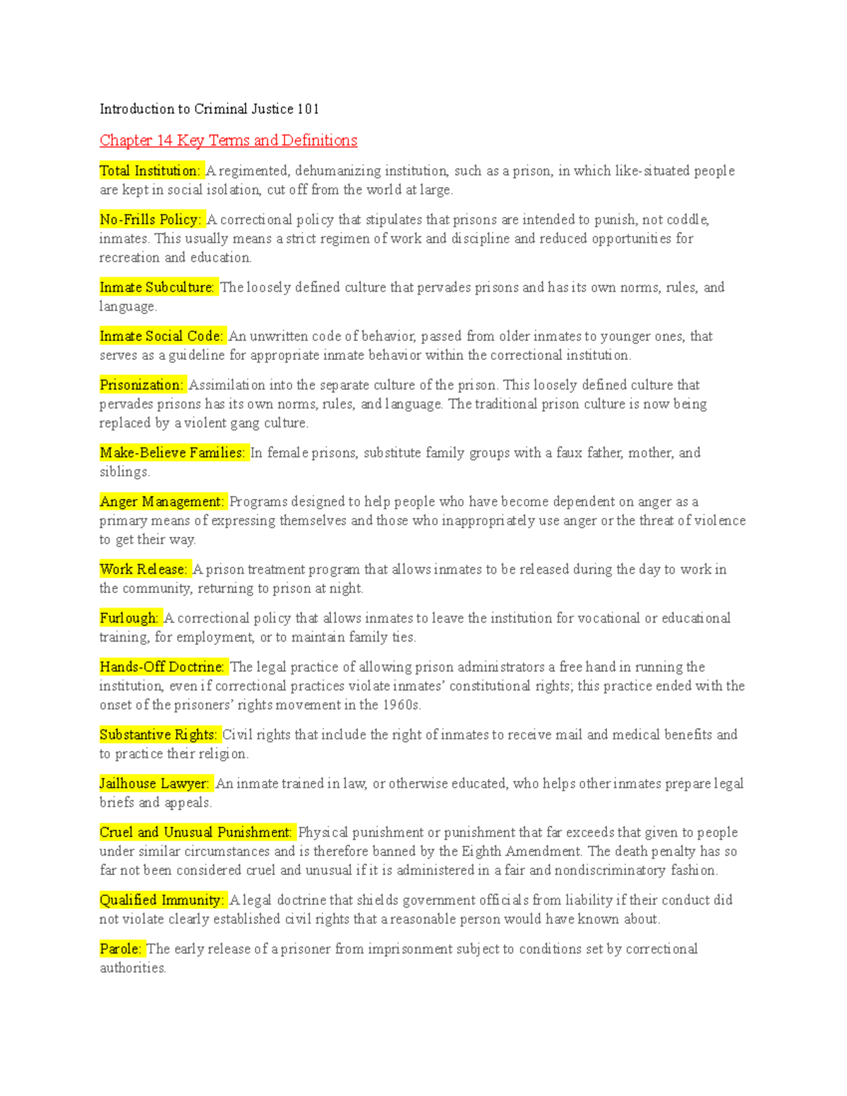 CJ Vocab Ch 14 - kelly roth - Introduction to Criminal Justice 101 ...