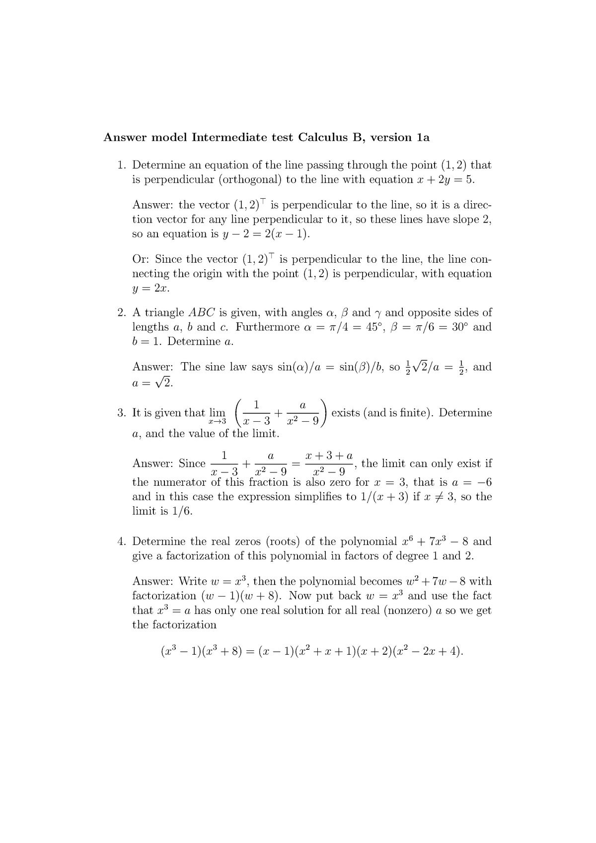 Midterm 26 September 2018, Vragen En Antwoorden - Answer Model ...