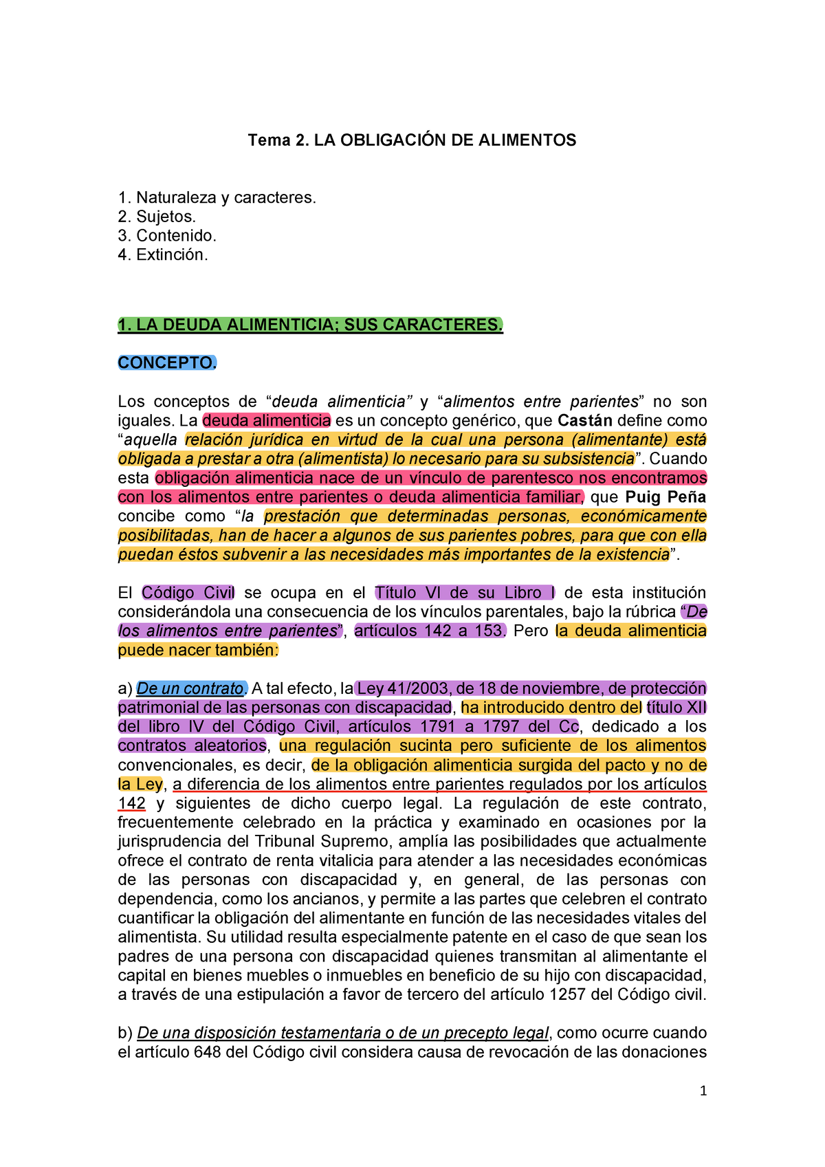 TEMA 2 Alimentos - Tema 2. LA OBLIGACIÓN DE ALIMENTOS Naturaleza Y ...