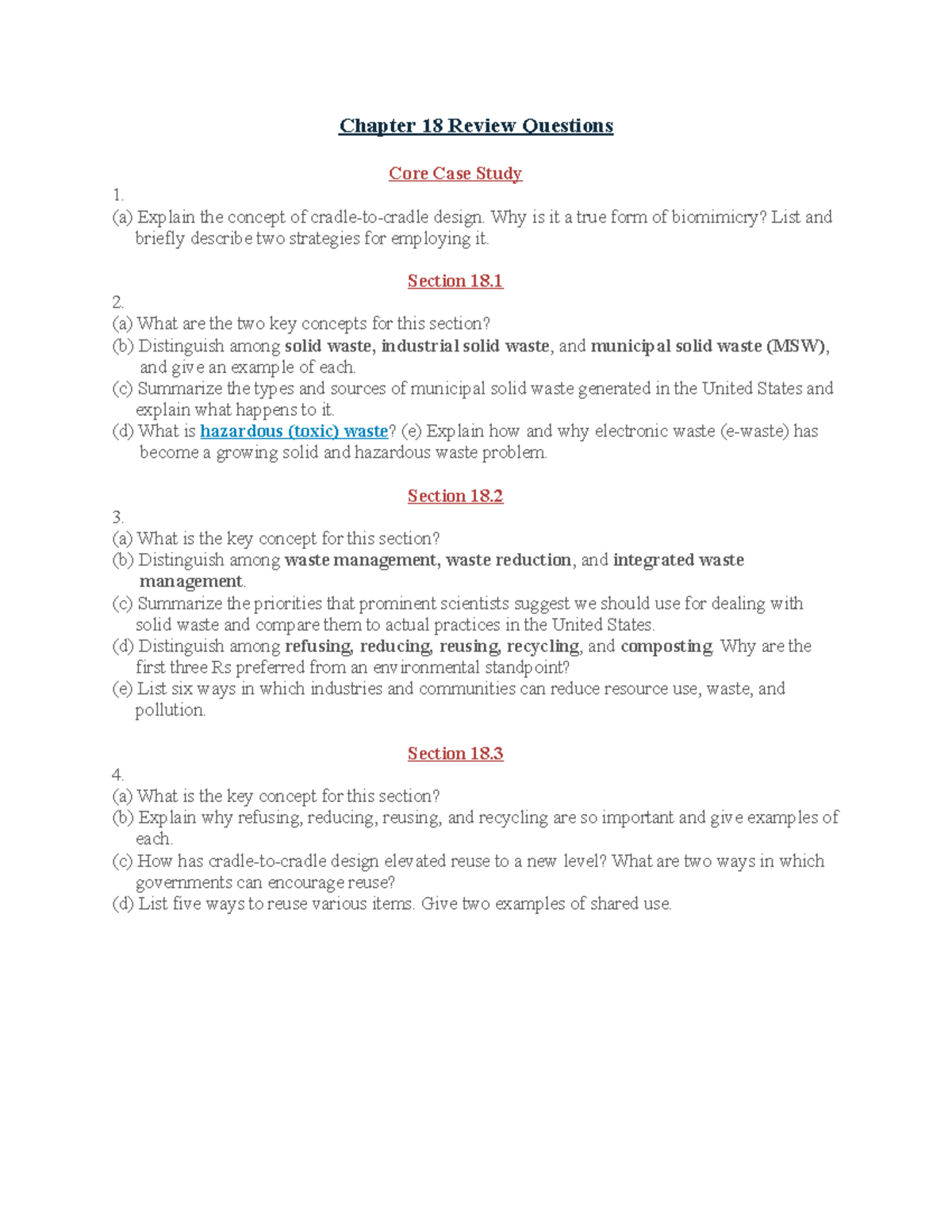 Chapter 18 Review Questions A - Chapter 18 Review Questions Core Case ...