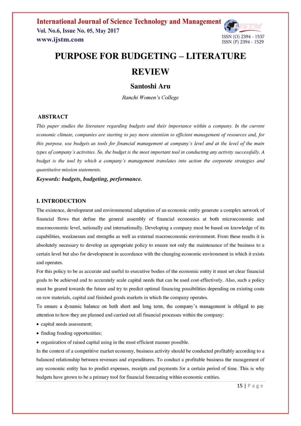 budgeting process literature review