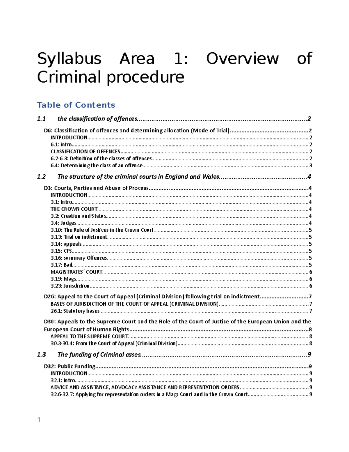 Notes On Syllabus Area 1 Of The BSB Syllabus: Overview Of Criminal ...