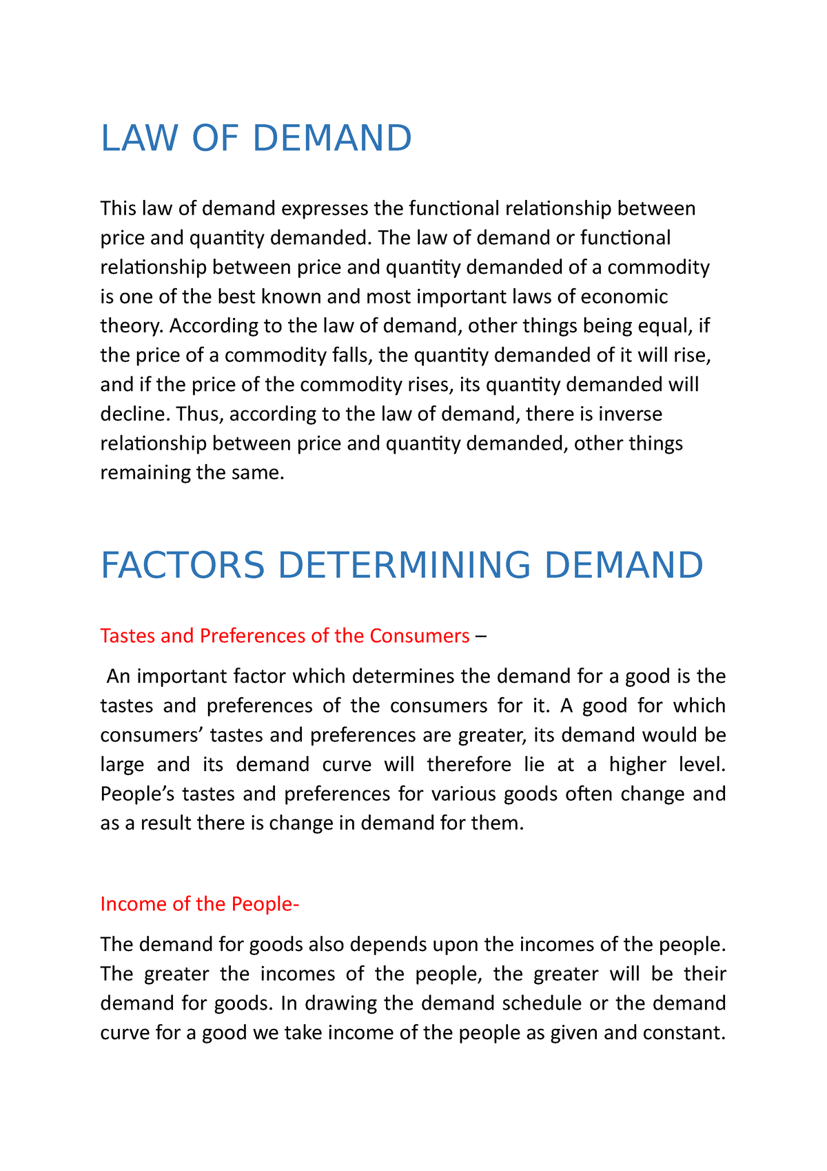 short essay about law of demand