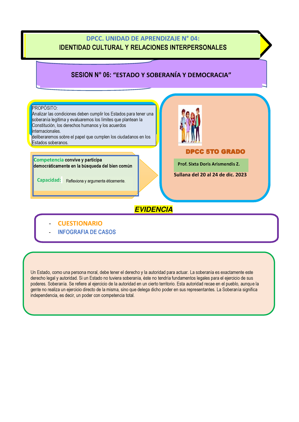 Ficha DE DPCC Sesion 6 (2) Quinto - EVIDENCIA DPCC. UNIDAD DE ...