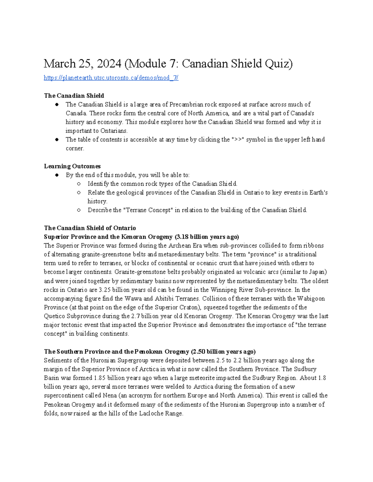 EESA06 H3 S Module 7 Notes - March 25, 2024 (Module 7: Canadian Shield ...