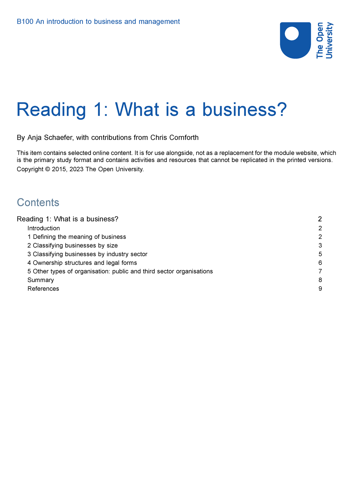 Reading 1 What Is A Business - B100 An Introduction To Business And ...