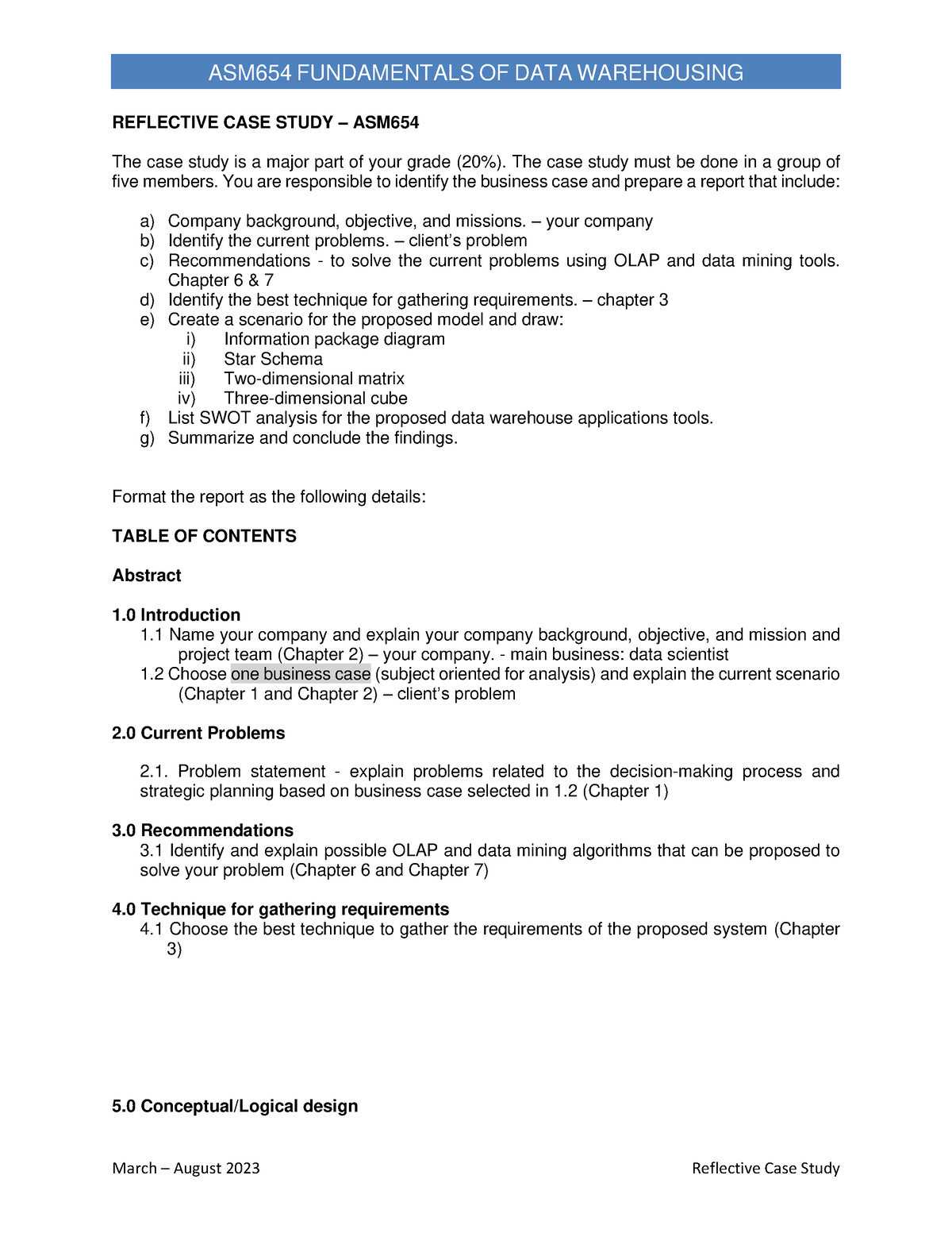 reflective case study structure