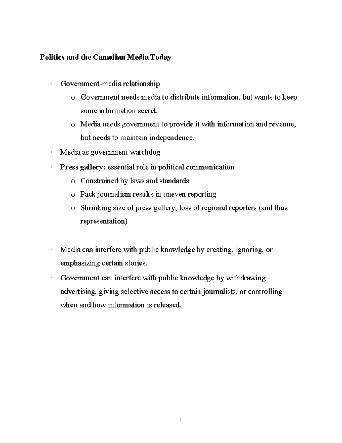 Politics and the Canadian Media Today 1 Politics and the Canadian Media Today Governmentmedia