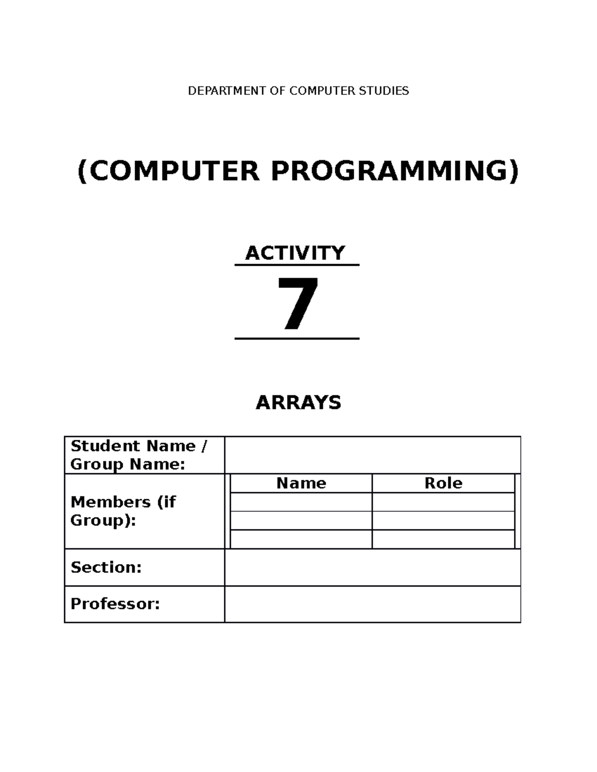 Activity-7 Information Technology Lab Work - DEPARTMENT OF COMPUTER ...