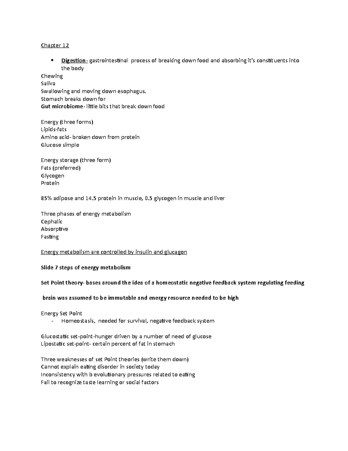 Chapter 12 Hunger Eating and Health - Chapter 12 Digestion ...