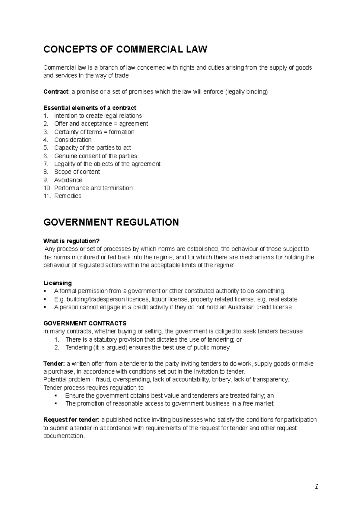 Lecture notes, lectures 1-12 - CONCEPTS OF COMMERCIAL LAW Commercial ...