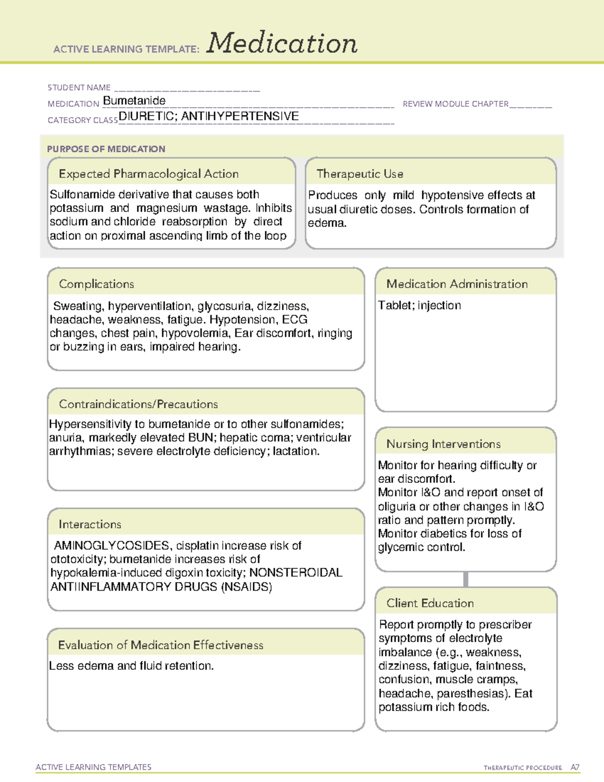 Bumetanide - Medication - ACTIVE LEARNING TEMPLATES THERAPEUTIC