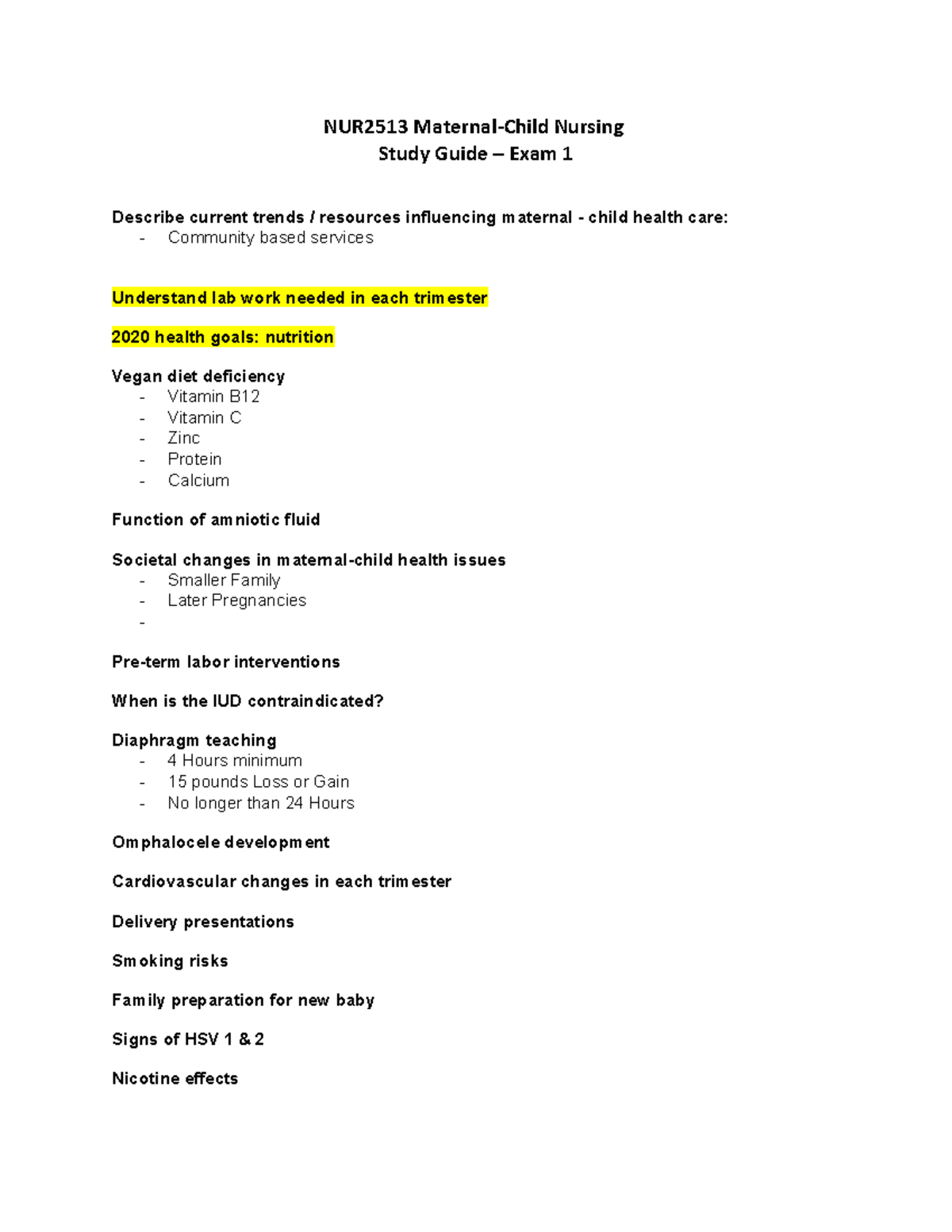 Exam 1 Study Guide - Lecture notes 1-3 - NUR 2633 - Studocu