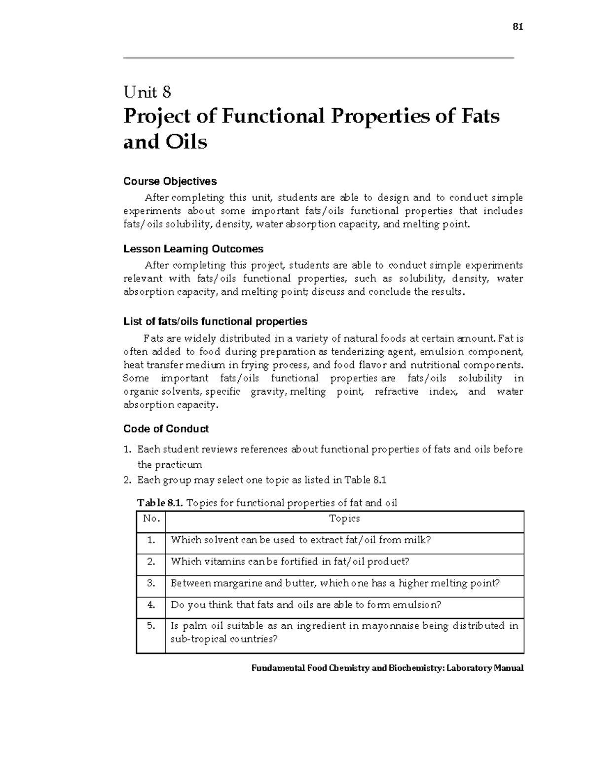 Unit 8 Functional properties of Fat and Oil 81 Fundamental Food