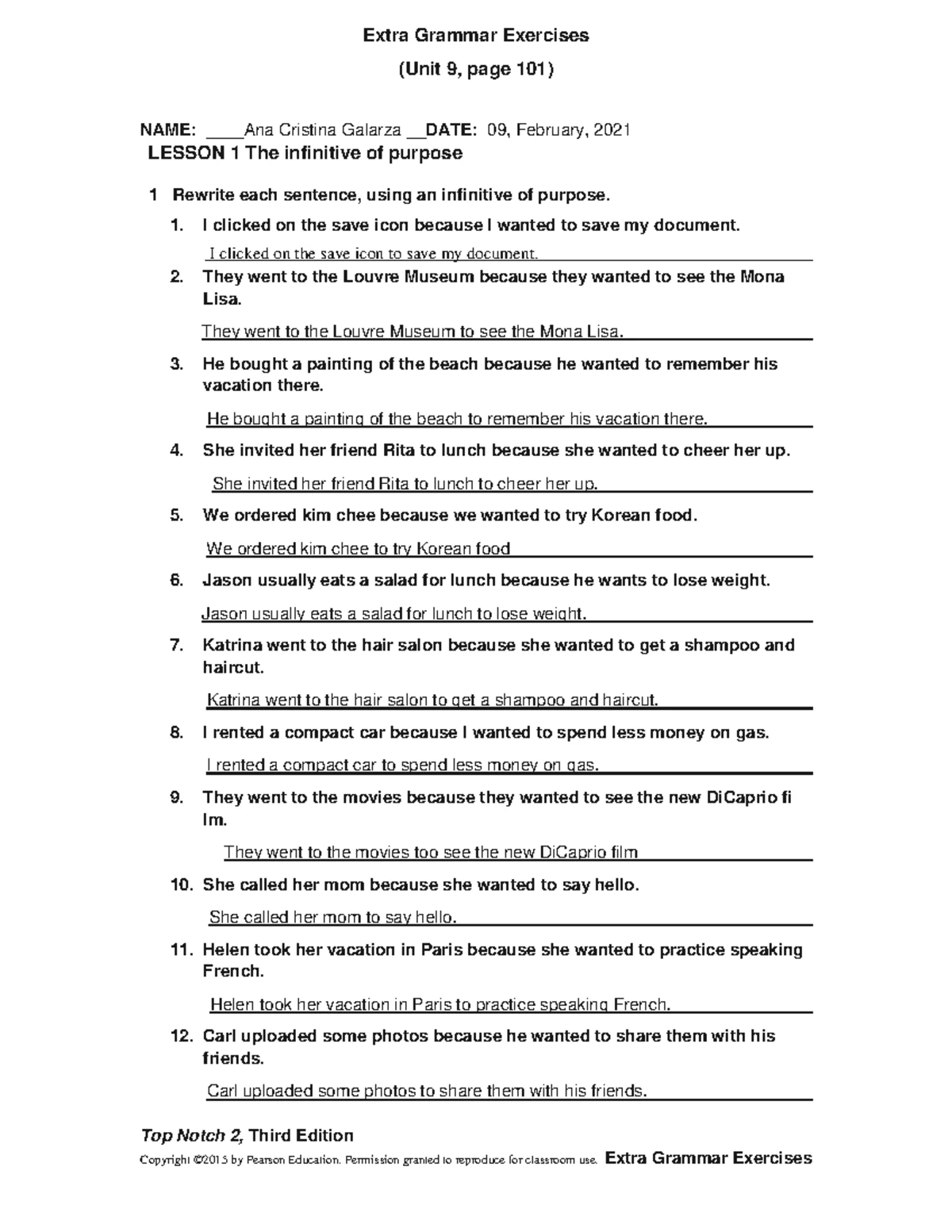 extra grammar exercises unit 9 page 101