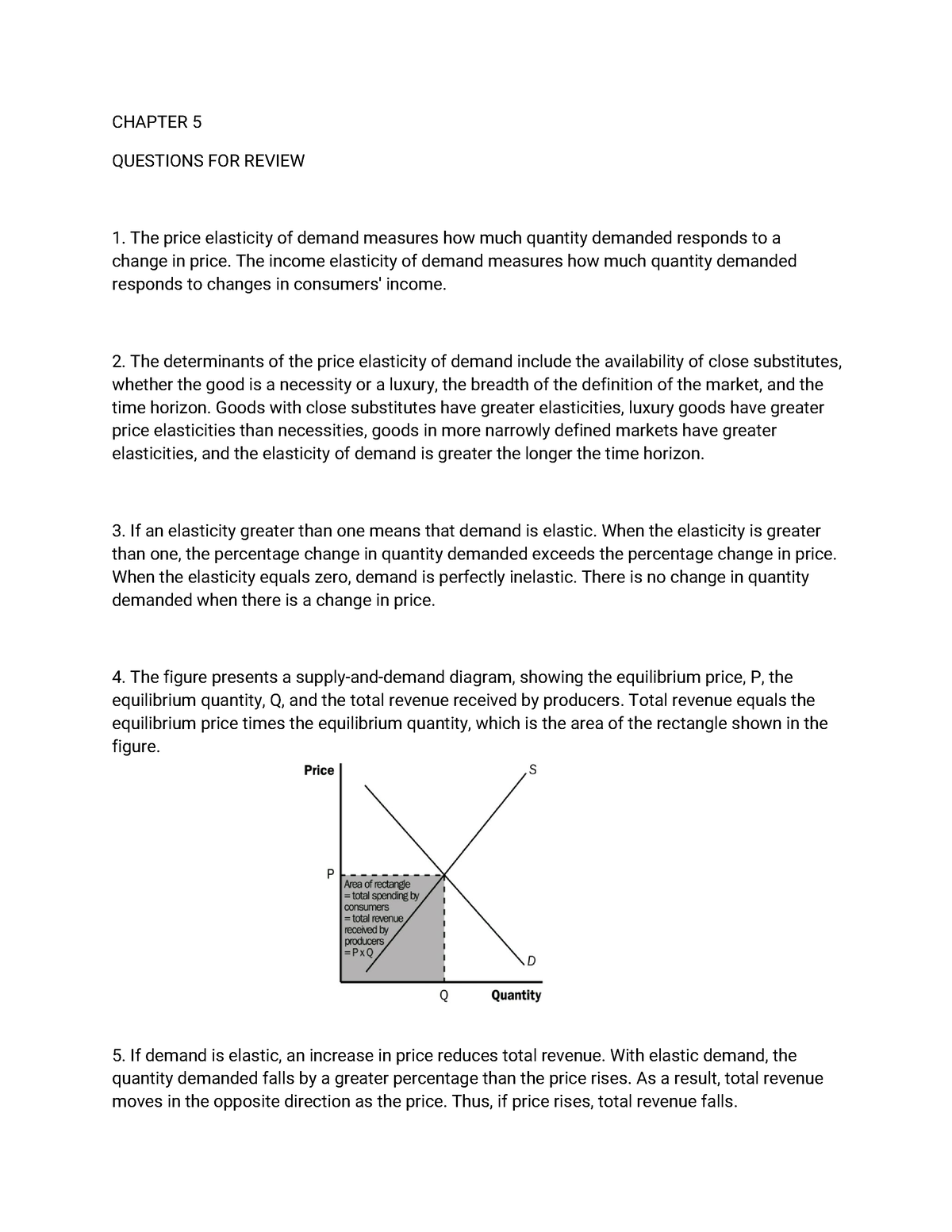 Basic Microeconomics Elasticity - CHAPTER 5 QUESTIONS FOR REVIEW The ...