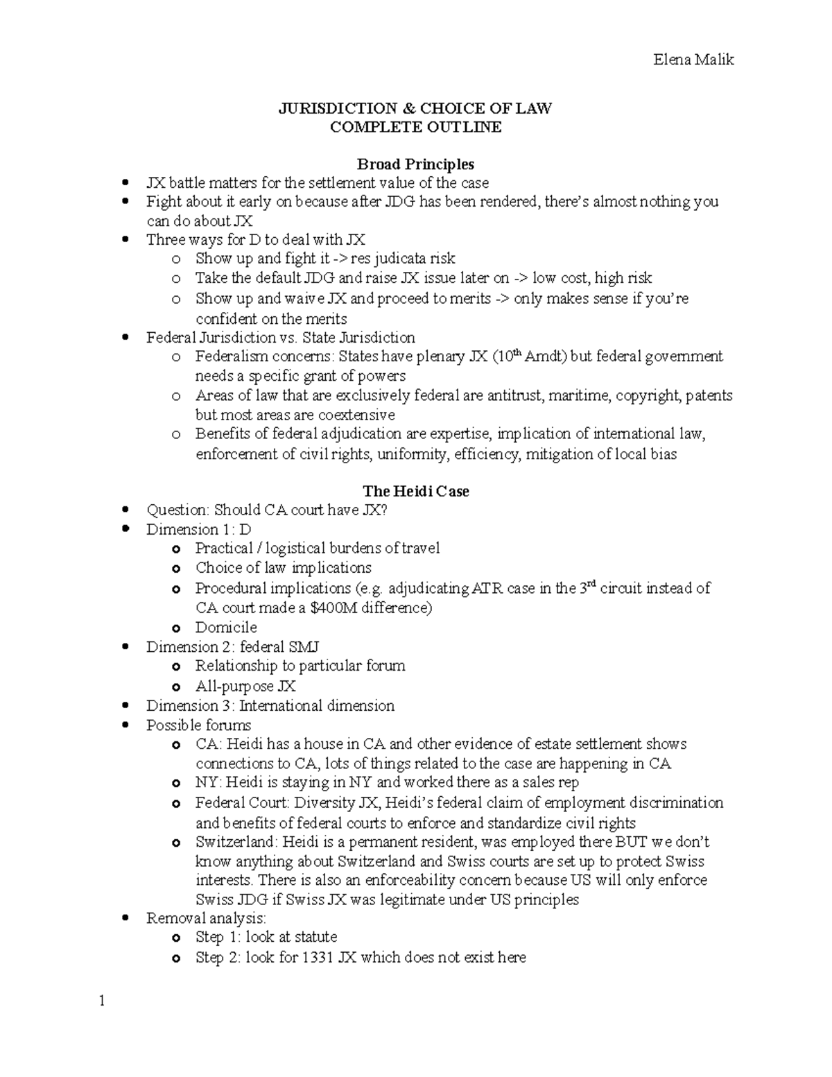 Jurisdiction - Outline - JURISDICTION & CHOICE OF LAW COMPLETE OUTLINE ...