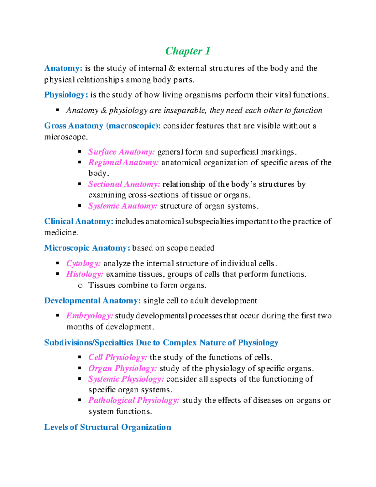 A&P - a&p - Chapter 1 Anatomy: is the study of internal & external ...