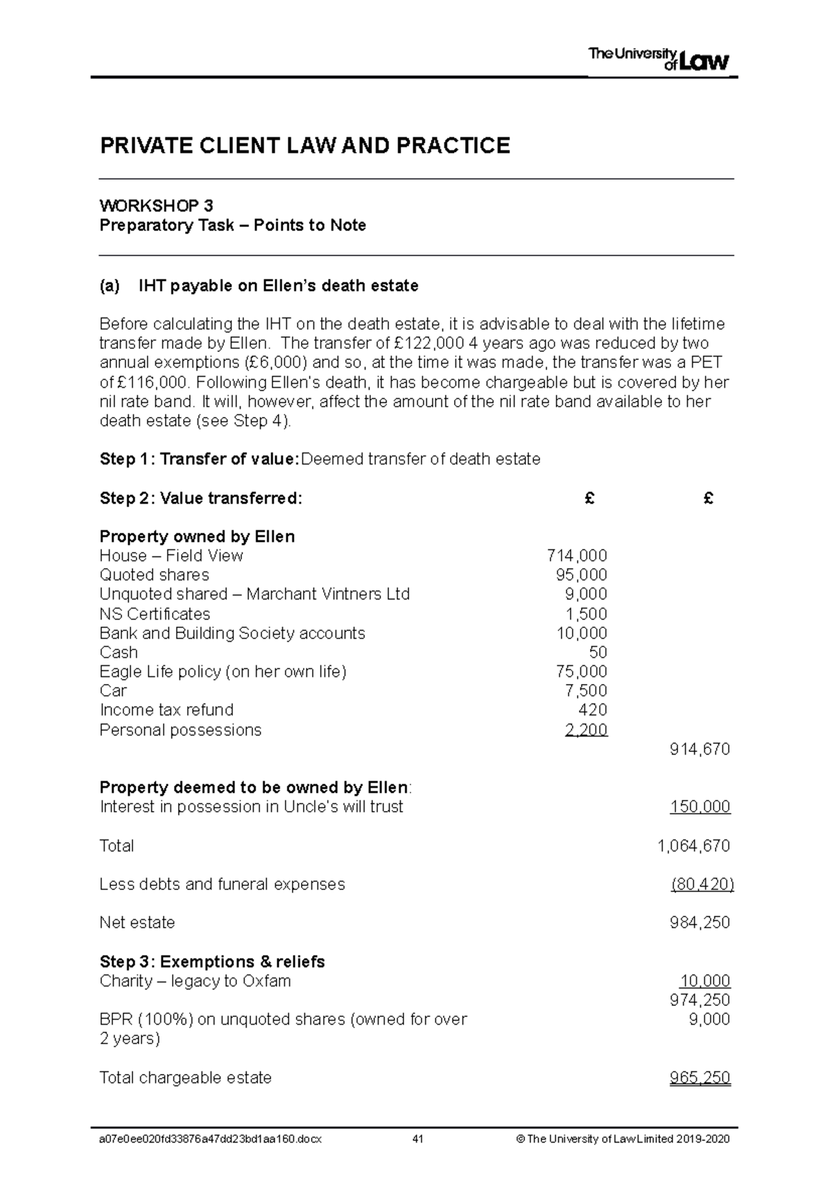 1920 priv ws03 ce02 prep task exemplar t - PRIVATE CLIENT LAW AND ...
