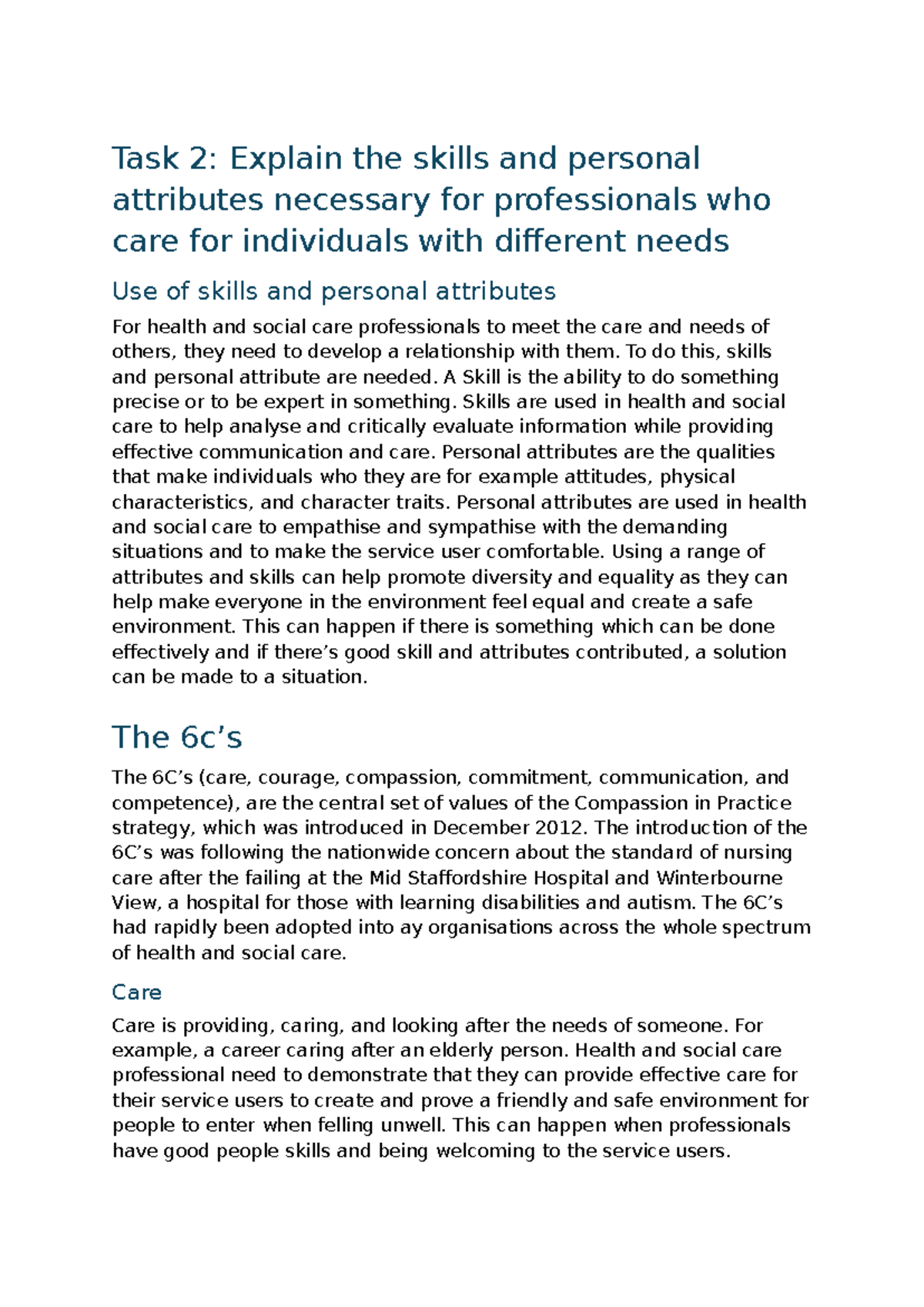 unit 5 health and social care coursework example task 2