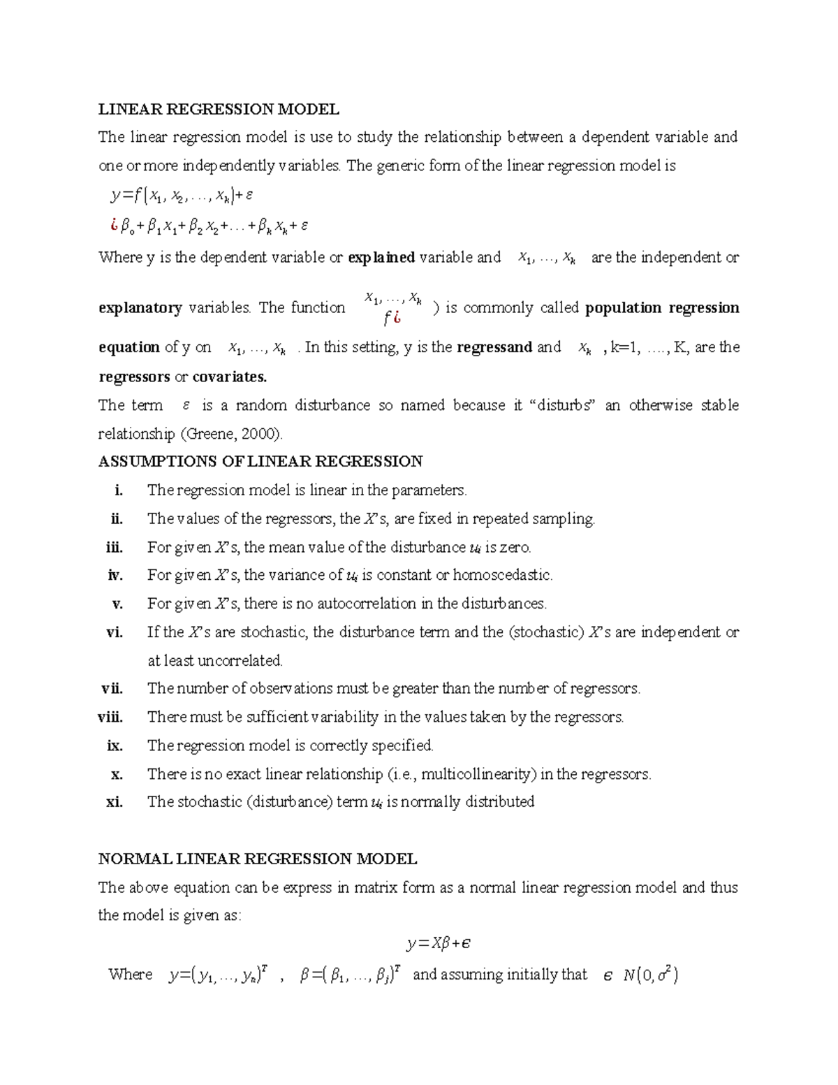 Linear Regression Model - LINEAR REGRESSION MODEL The linear regression ...