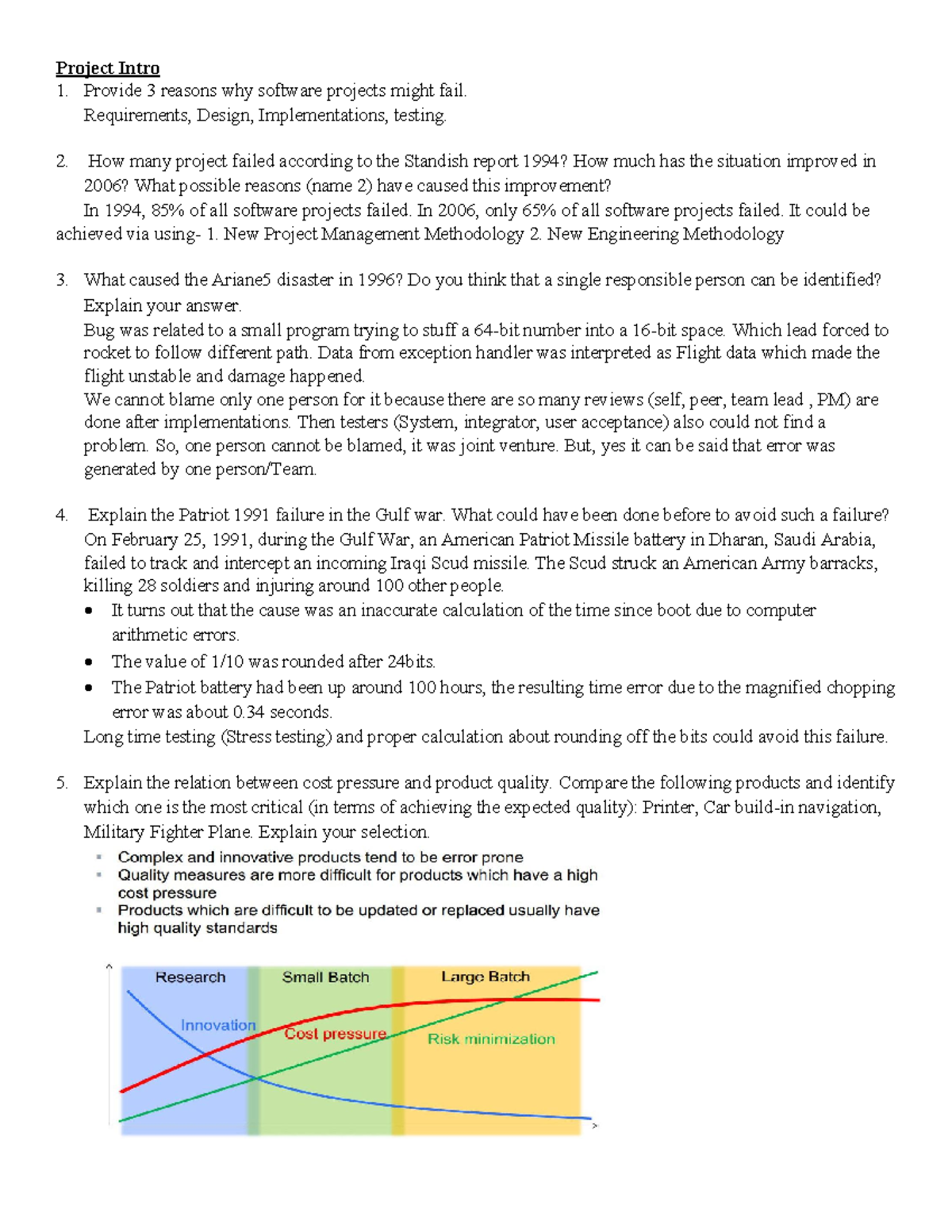 Questions and answers Project management - Project Intro Provide 3 ...