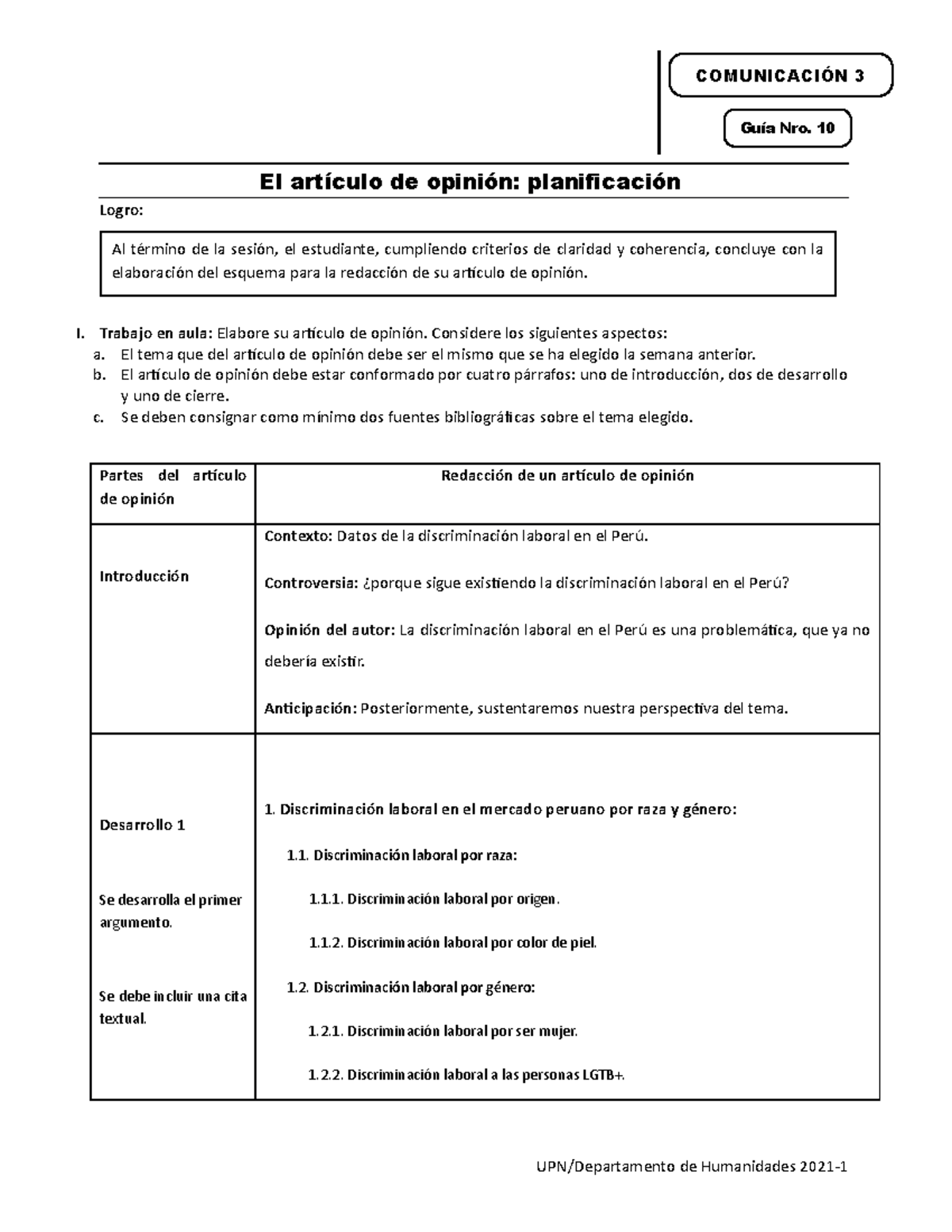 G10- El artículo de opinión- planificación, esquema numérico (1). falta ...