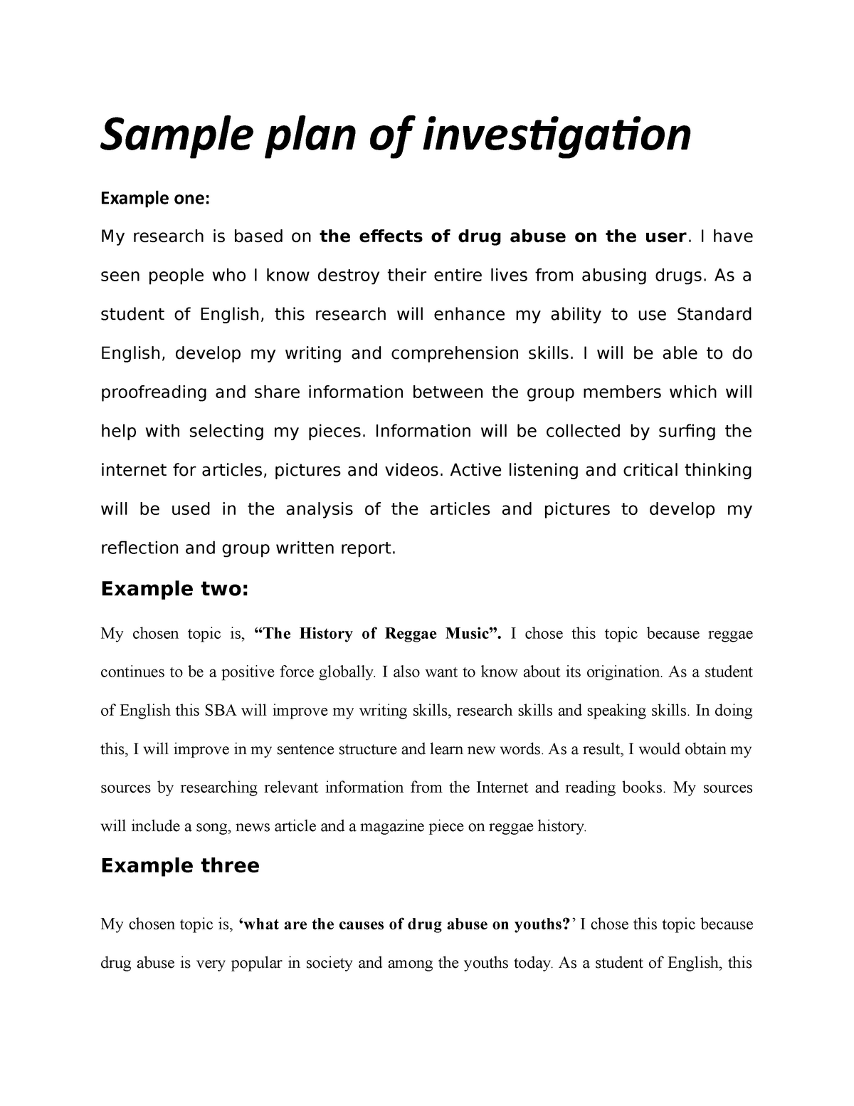 Sample Plan Of Investigation Ornmoms