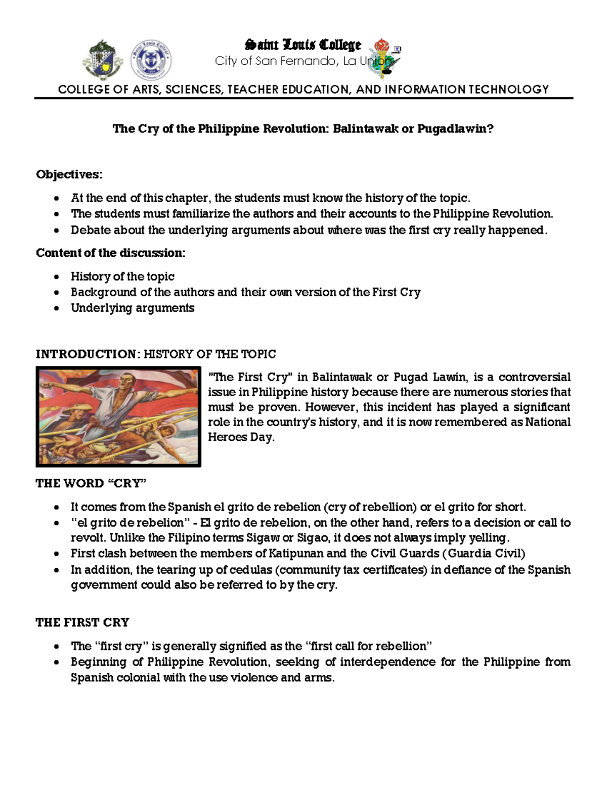 Reading In Philippine History- The Cry Of The Philippine Revolution ...