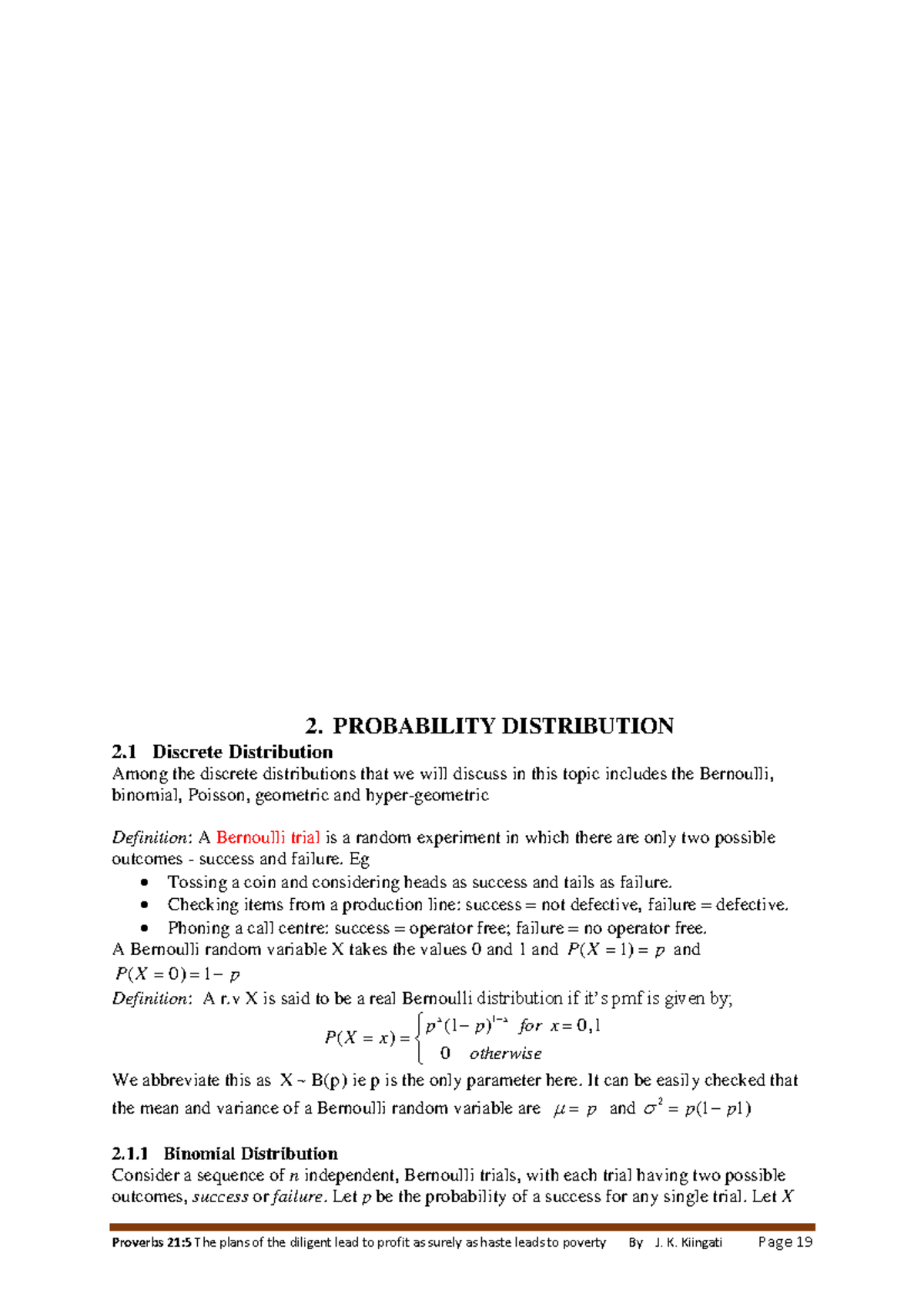 BMA2102 Probability And Statistics II Lecture 3 - ####### 2 ...