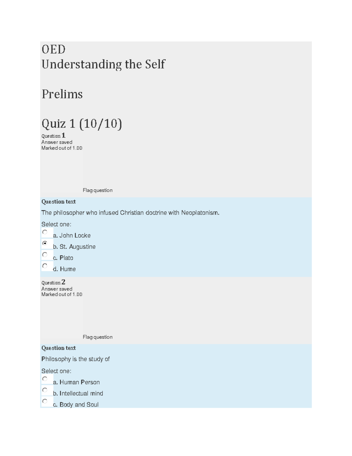 Understanding The Self Final Exam - OED Understanding The Self Prelims ...