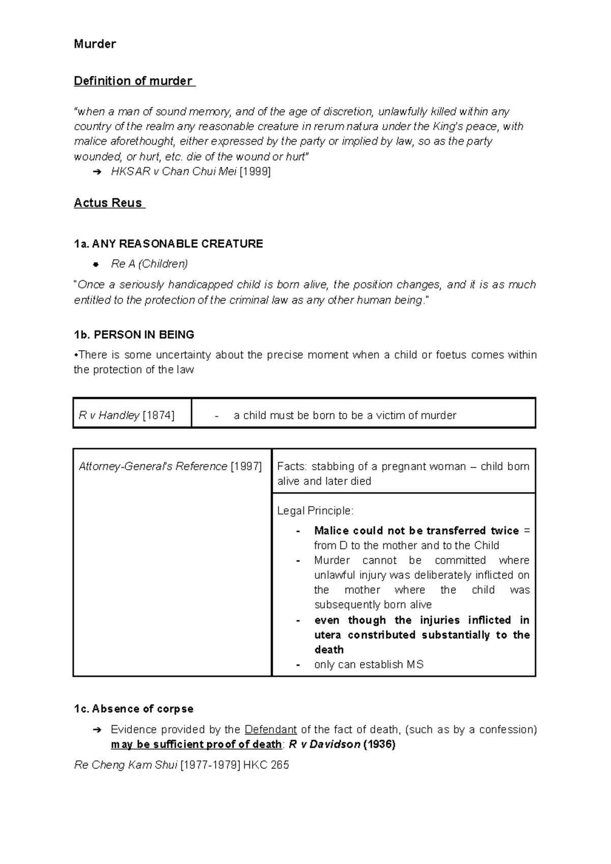 Crim Murder - exam notes - Murder Definition of murder “when a man of ...