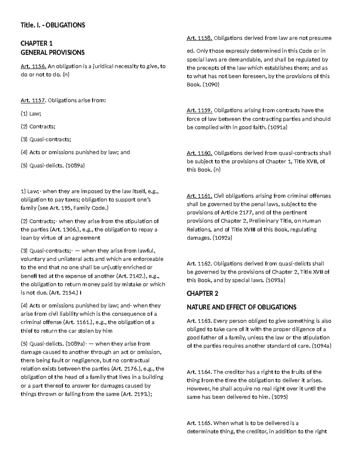 Codal PROV - Title. I. - OBLIGATIONS CHAPTER 1 GENERAL PROVISIONS Art ...