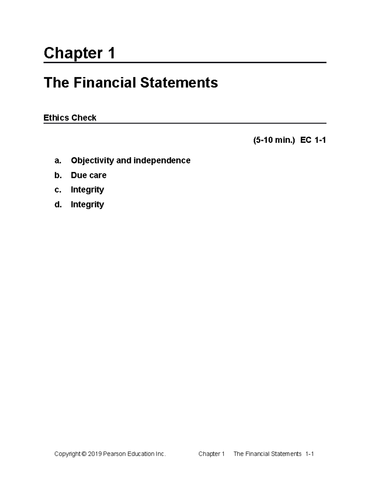 Sm ch 1 - Lecture notes 1 - Chapter 1 The Financial Statements Ethics ...