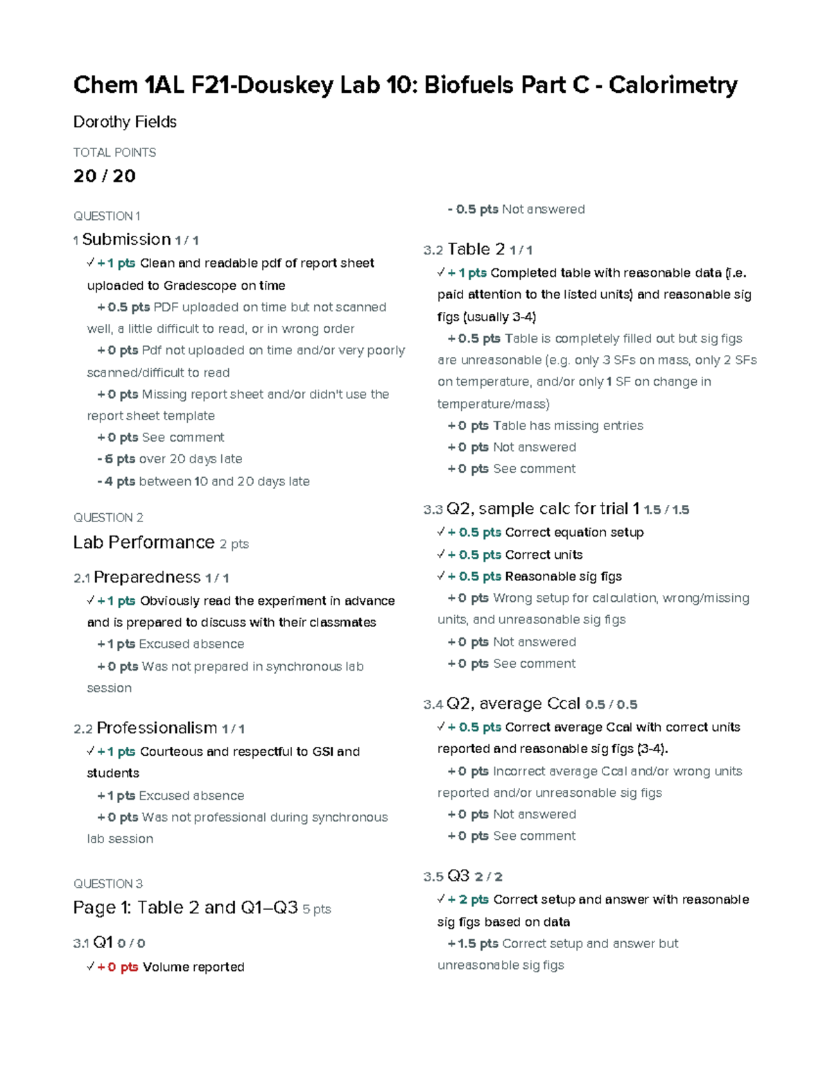 Chem1Alab10 - Dorothy Fields - Chem 1AL F21-Douskey Lab 10: Biofuels ...