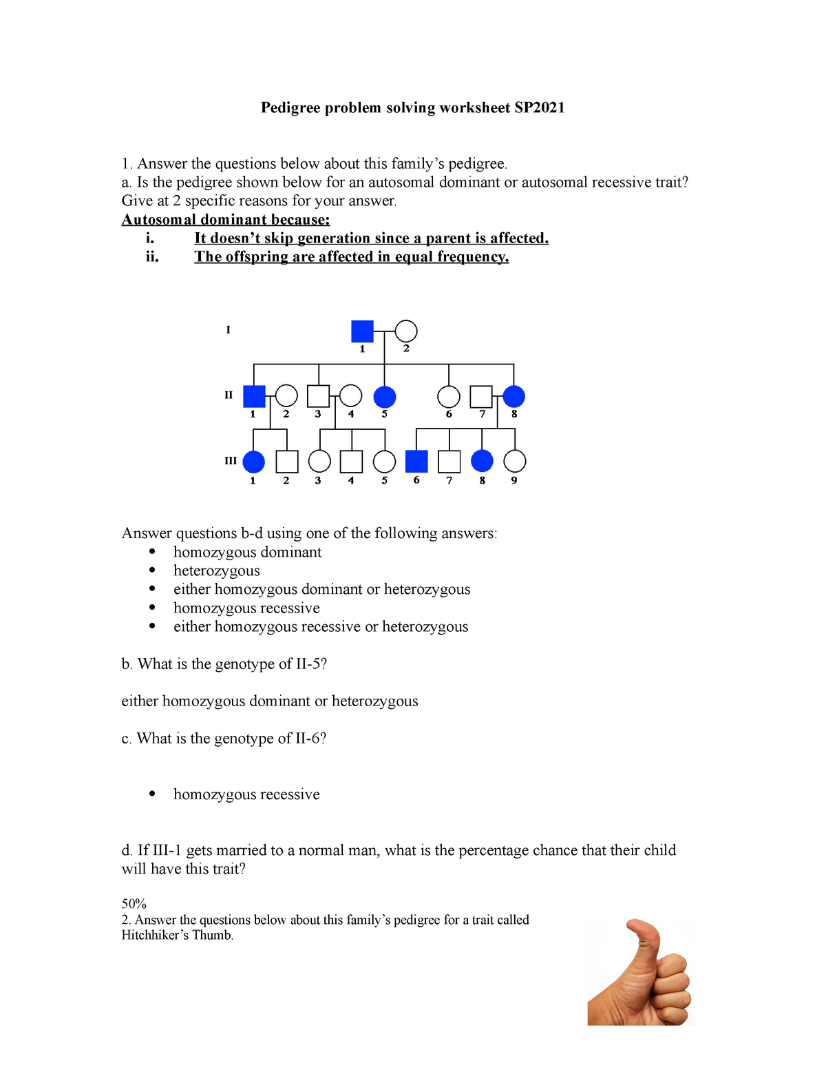 Pedigree problem solving worksheet - a. Is the pedigree shown With Regard To Genetics Pedigree Worksheet Answers