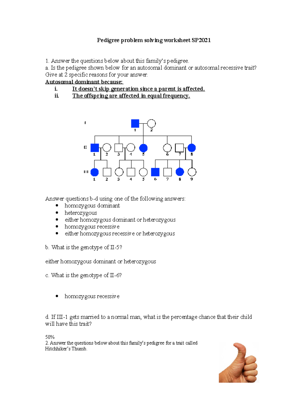 Pedigree Problem Solving Worksheet A Is The Pedigree Shown Below For