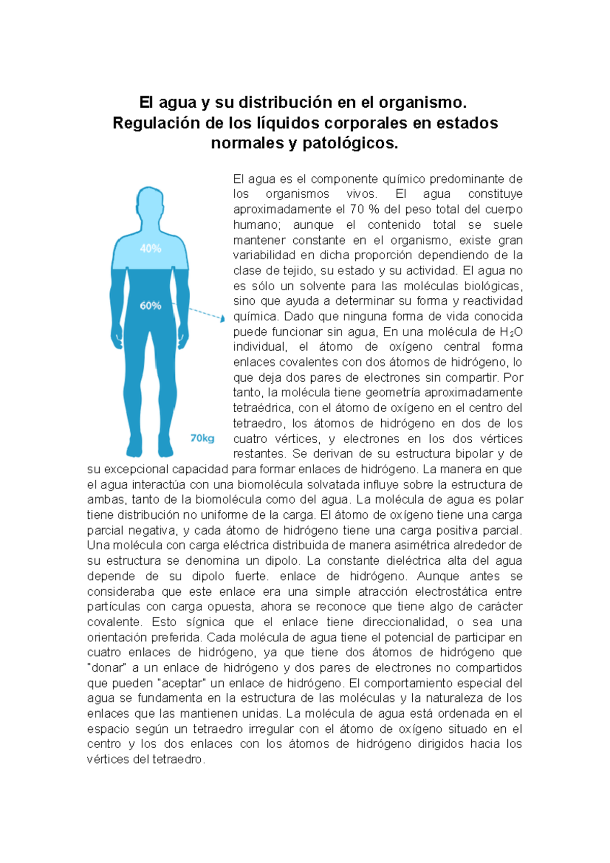El agua y su distribución en el organismo El agua su distribuci en el