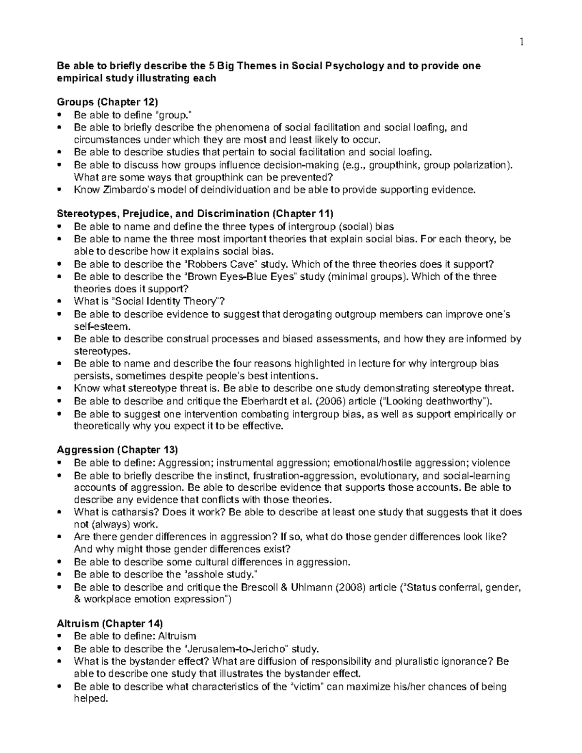Psych 160 - Sp2016 - Final Exam - Study Guide Final - 1 Be able to ...